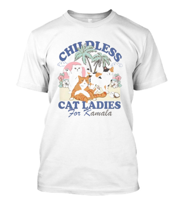 Childless Cat Ladies For Kamala Harris With Cats And Palm Trees Retro T-Shirt