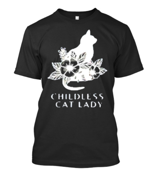 Childless Cat Lady Cat Ladies For Kamala Vote 2024 White Cat Floral Outline T-Shirt