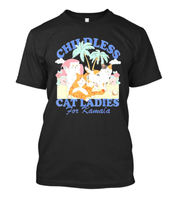 Childless Cat Ladies For Kamala Harris 2024 Tropical Cat Beach T-Shirt