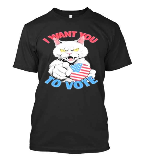 Childless Cat Lady I Want You To Vote Kamala 2024 Patriotic Cat With American Flag Button T-Shirt