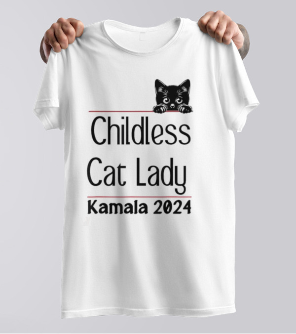 Childless Cat Lady Kamala 2024 Peeking Cat T-Shirt