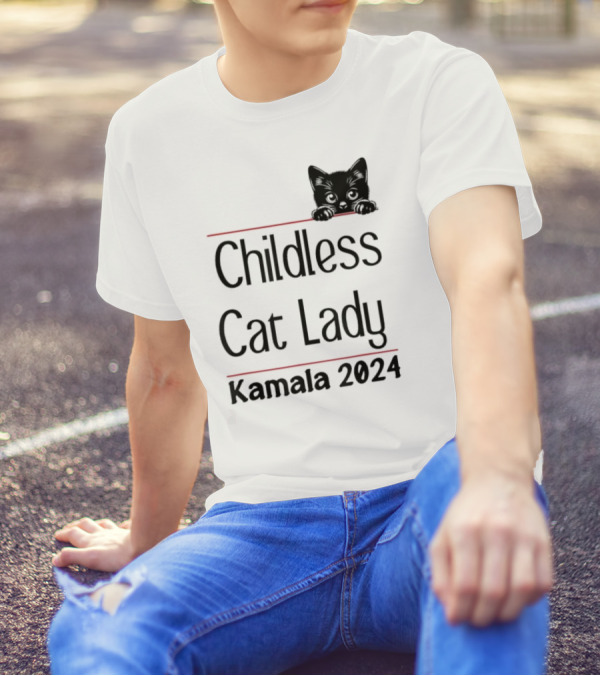 Childless Cat Lady Kamala 2024 Peeking Cat T-Shirt
