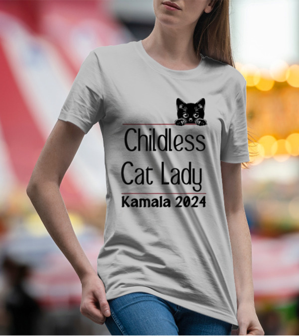 Childless Cat Lady Kamala 2024 Peeking Cat T-Shirt
