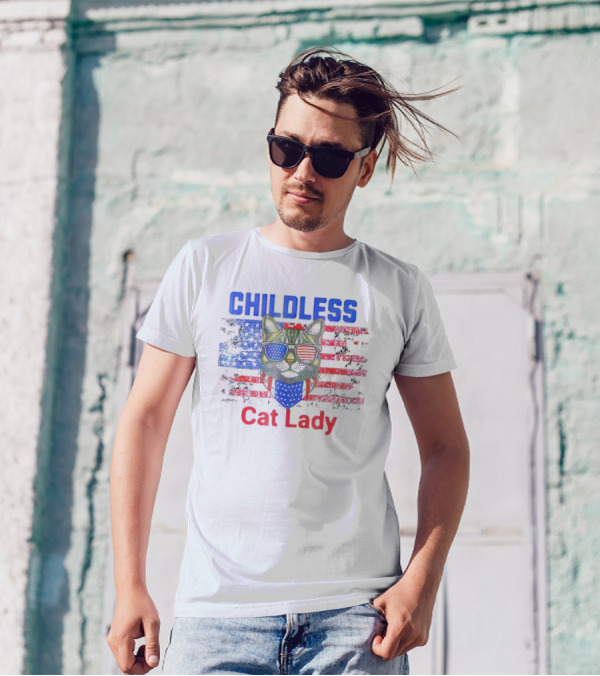 Childless Cat Lady USA Flag Sunglasses T-Shirt