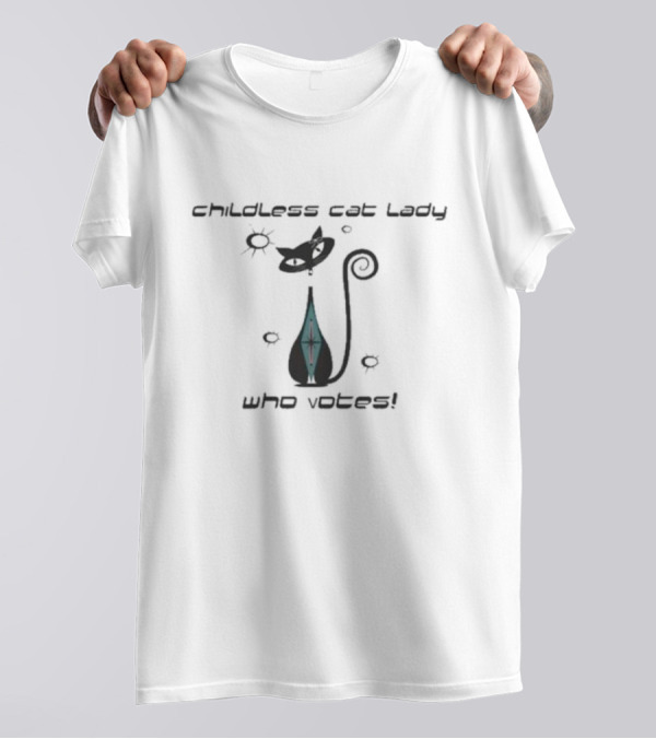 Childless Cat Lady Who Votes Atomic Cat Retro Starburst Kitschy Cute Women’s T-Shirt
