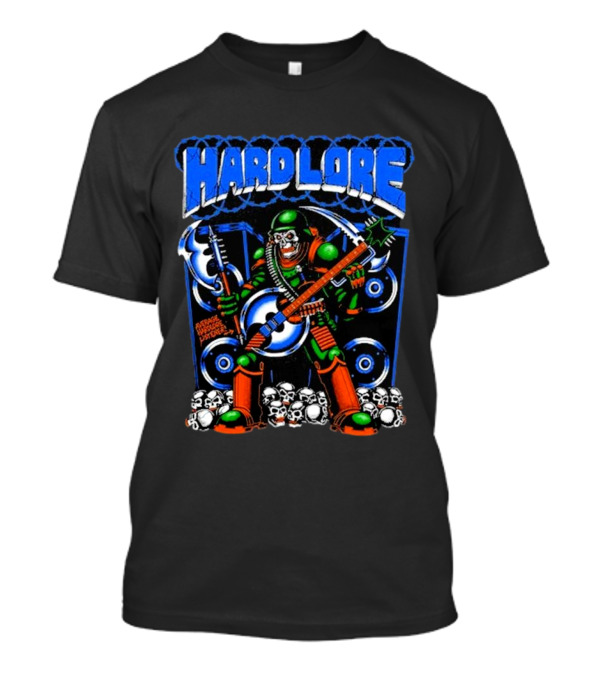 Hardlore Skull Warrior With Axe Guitar Welcome To Hell Music Elements T-Shirt