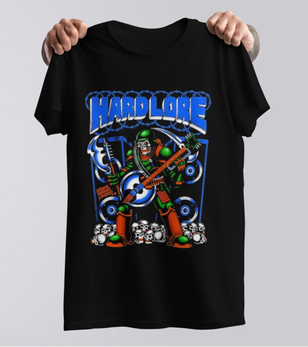 Hardlore Skull Warrior With Axe Guitar Welcome To Hell Music Elements T-Shirt