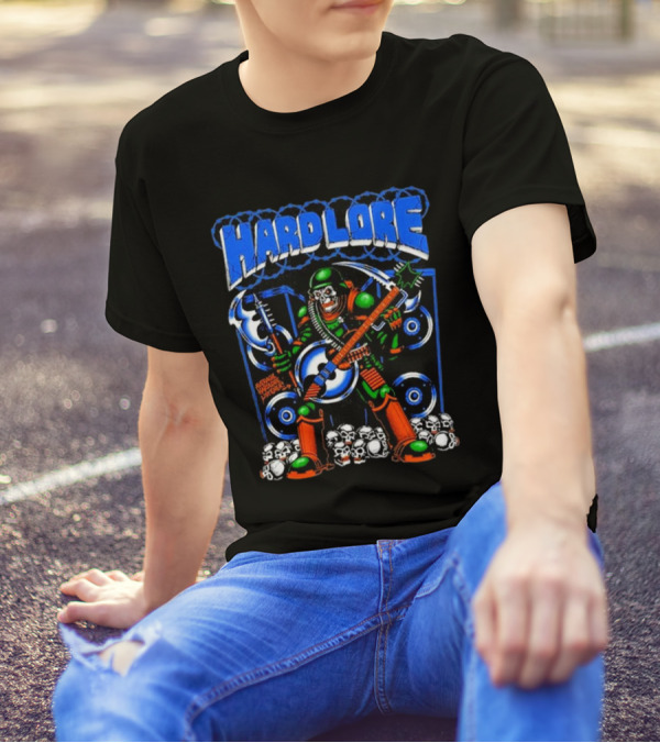 Hardlore Skull Warrior With Axe Guitar Welcome To Hell Music Elements T-Shirt