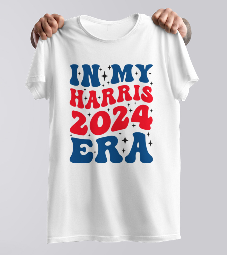 In My Harris 2024 Era Retro Bubble Letters With Stars T-Shirt