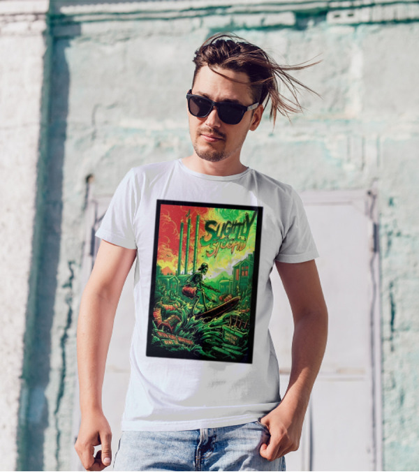 Slightly Stoopid Bend OR Tour August 18 2024 Surfing Skeleton Urban Landscape T-Shirt