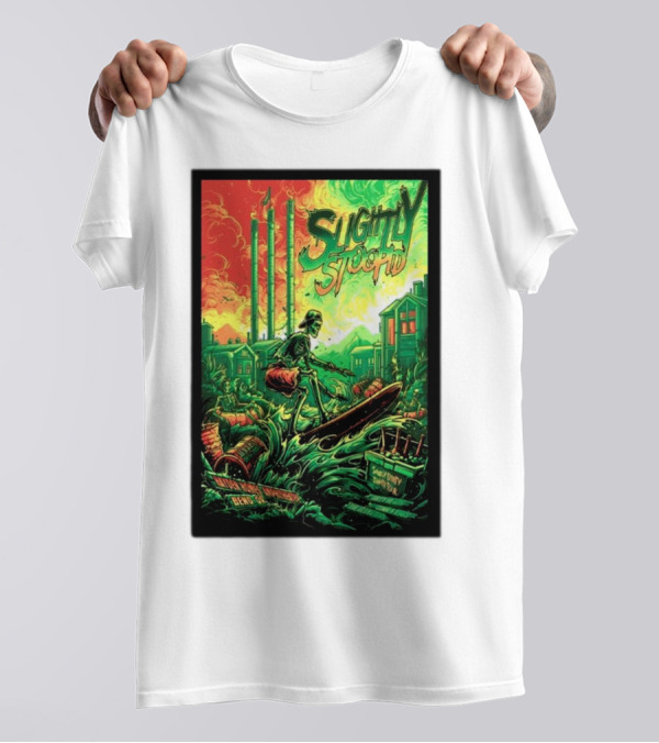 Slightly Stoopid Bend OR Tour August 18 2024 Surfing Skeleton Urban Landscape T-Shirt