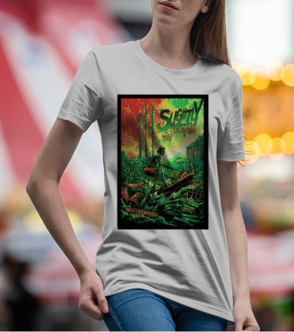 Slightly Stoopid Bend OR Tour August 18 2024 Surfing Skeleton Urban Landscape T-Shirt