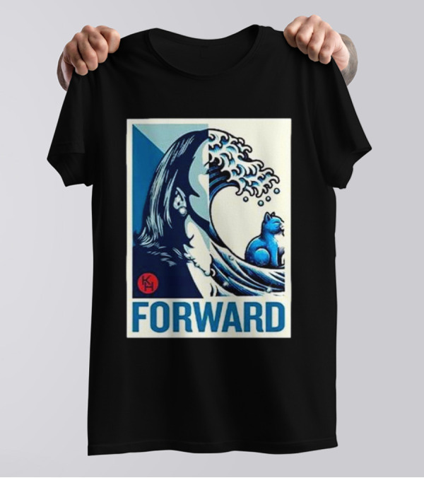 Kamala Walz Forward Wave Cat Print T-Shirt