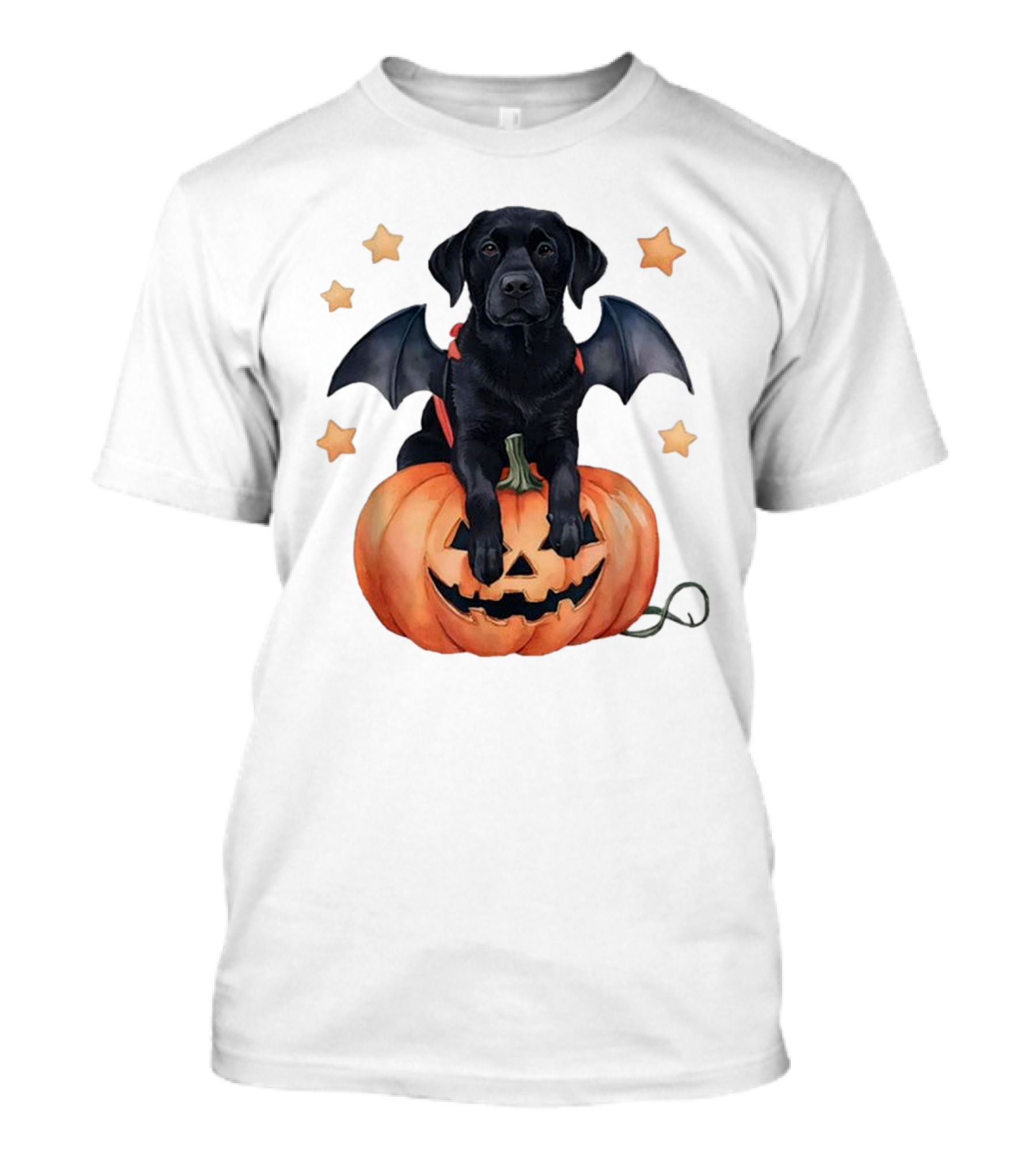 Cute Black Labrador Halloween Pumpkin Dog Mom With Bat Wings And Stars T-Shirt