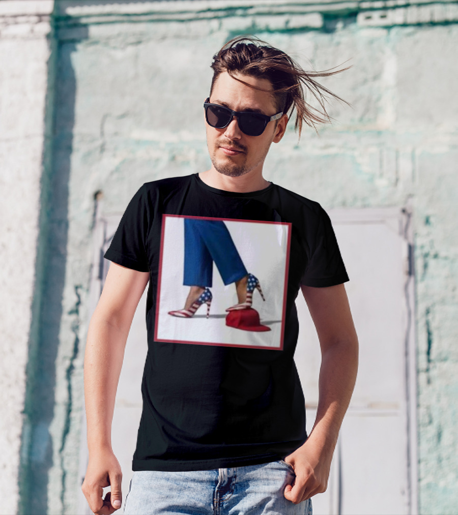 Kamala American Flag High Heels Stepping On Red MAGA Hat T-Shirt