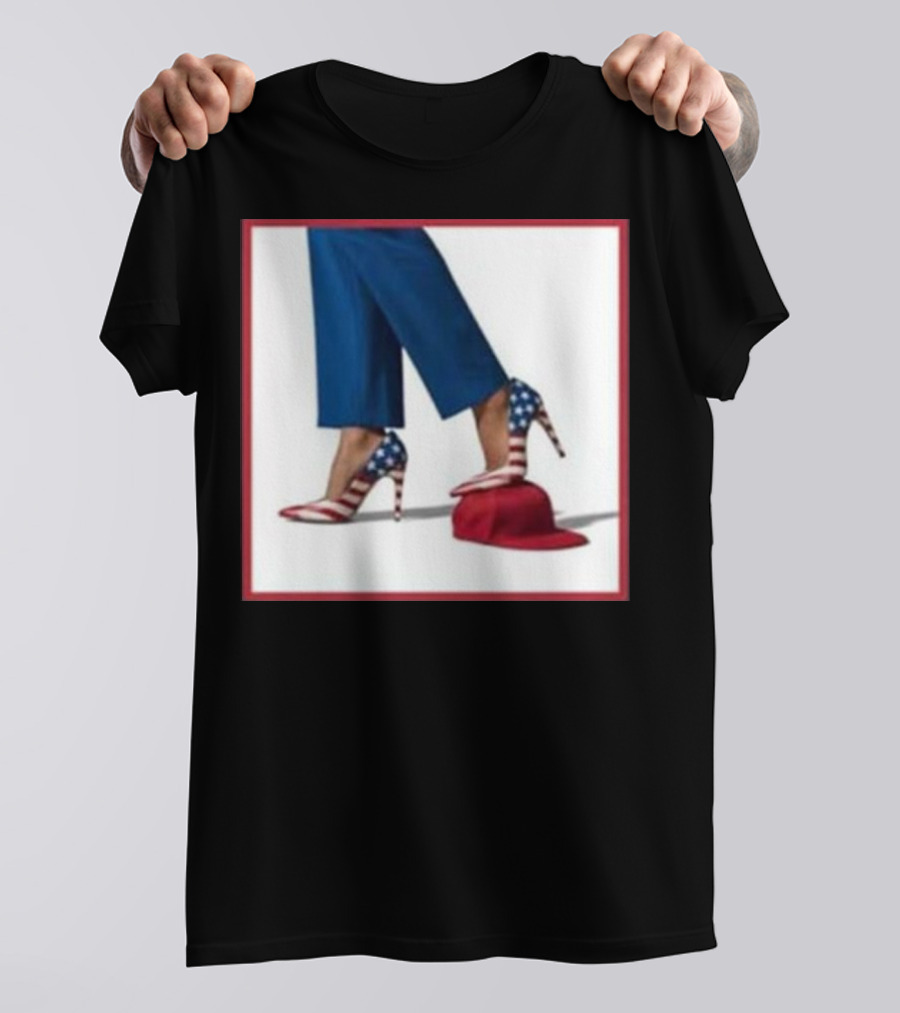 Kamala American Flag High Heels Stepping On Red MAGA Hat T-Shirt