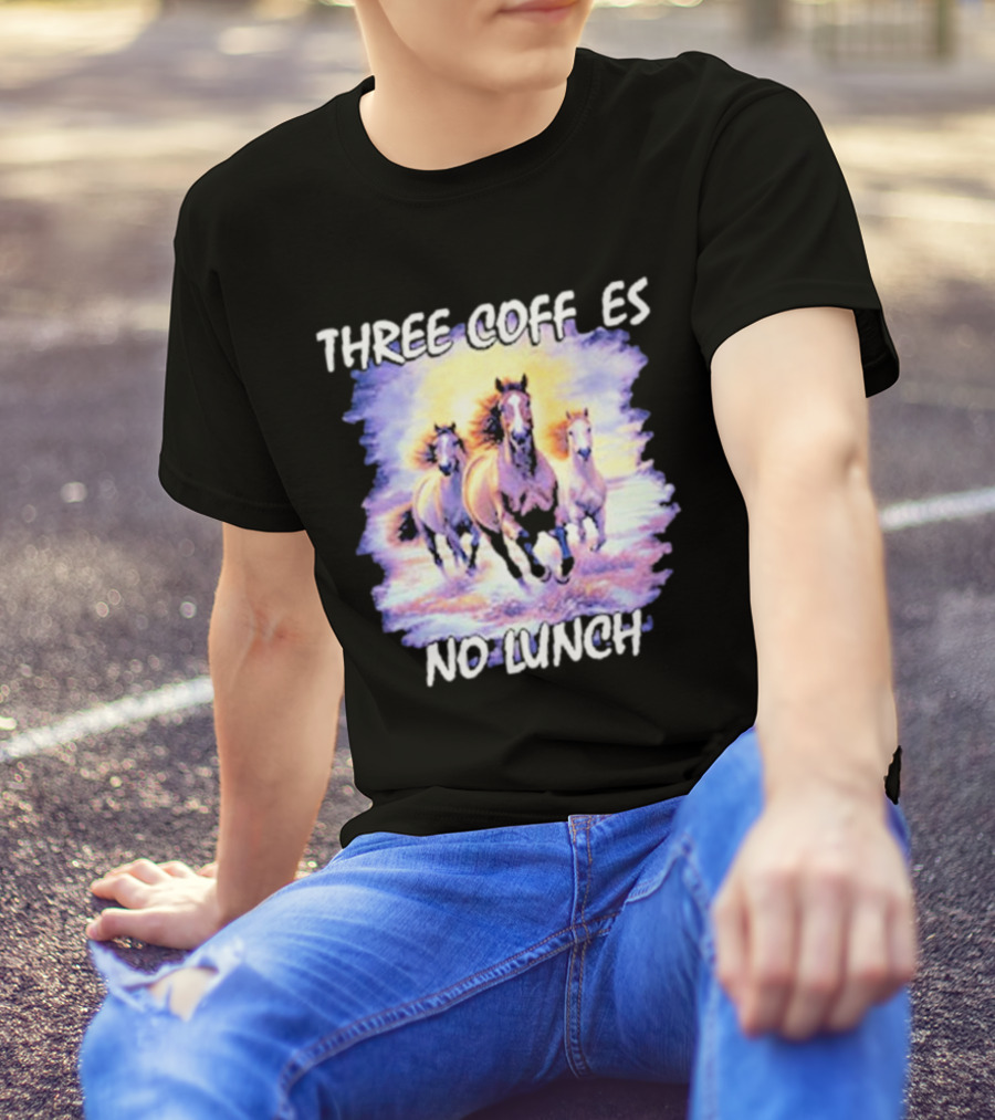 Three Coffees No Lunch Horse Trio Running T-Shirt