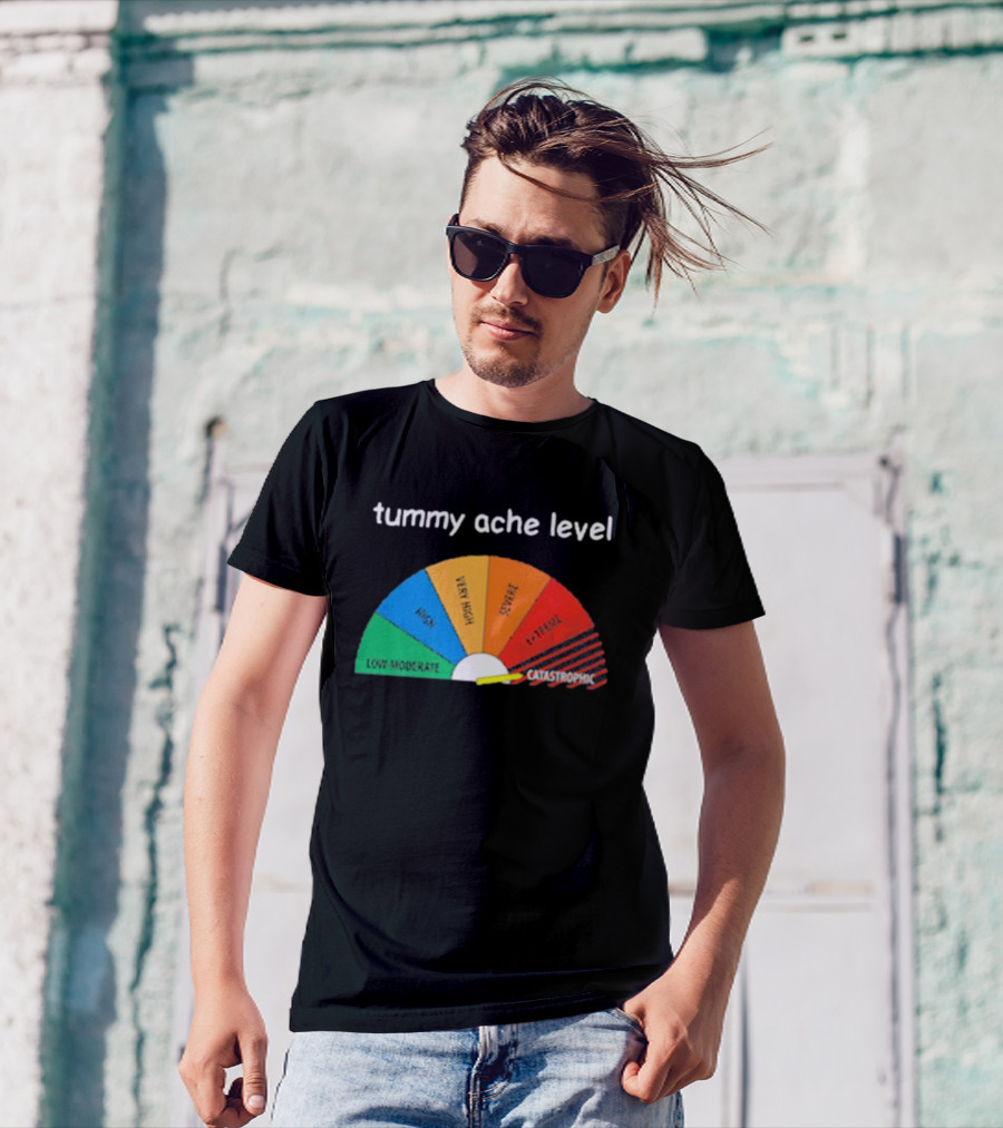 Tummy Ache Level Catastrophic Scale Low Moderate Severe Cringe T-Shirt