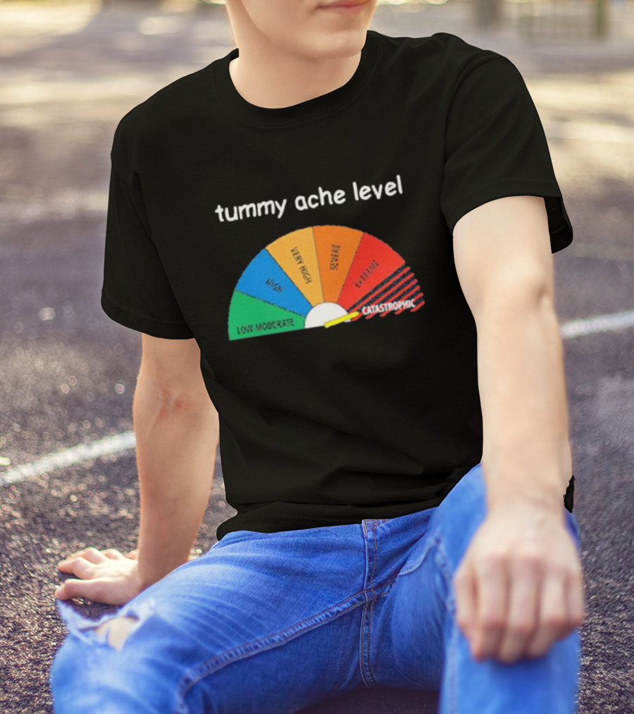 Tummy Ache Level Catastrophic Scale Low Moderate Severe Cringe T-Shirt