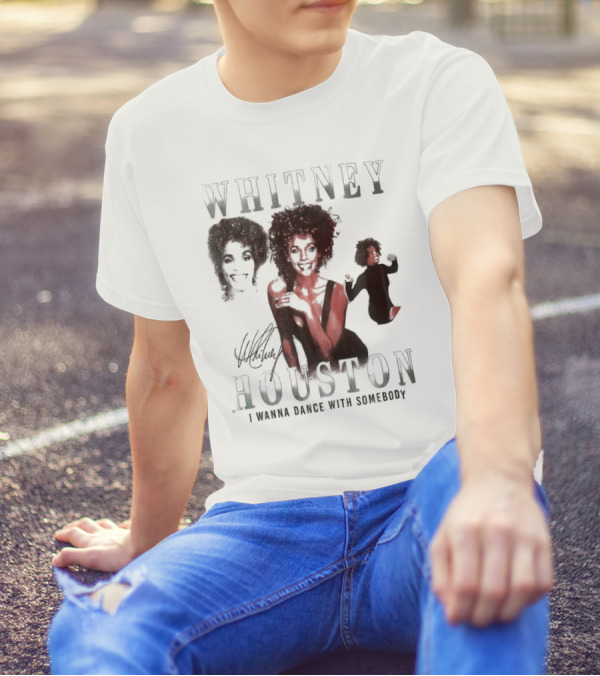 Whitney Houston I Wanna Dance With Somebody Vintage Portrait Signature T-Shirt