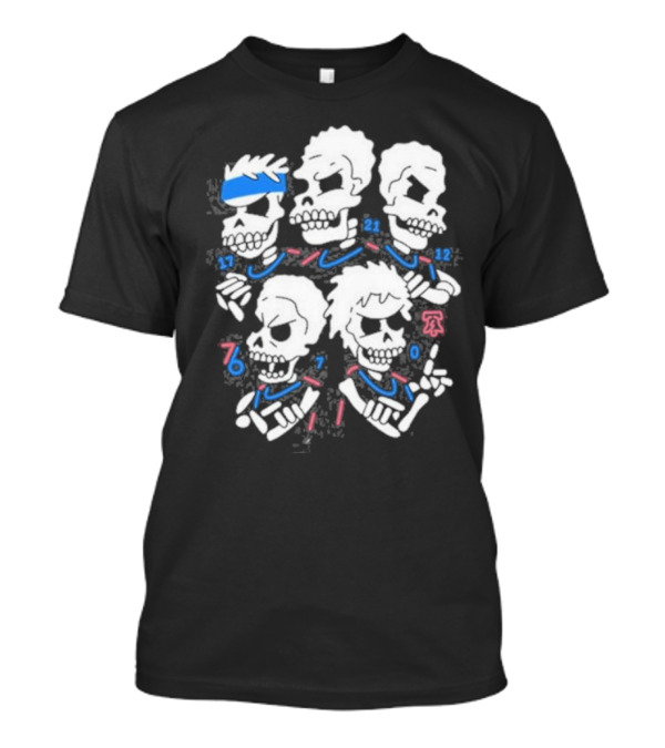 Bullies 2024 Skeleton Characters With Numbers 17 21 12 76 7 0 T-Shirt