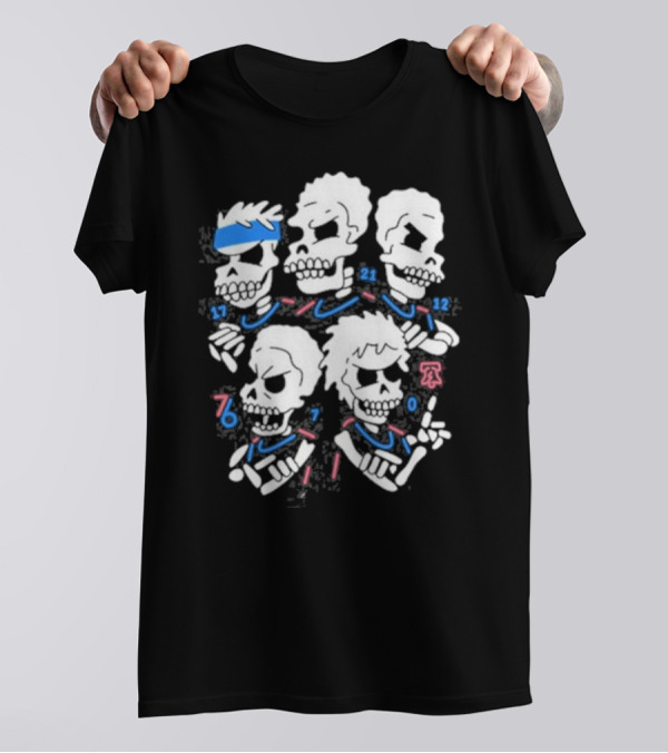 Bullies 2024 Skeleton Characters With Numbers 17 21 12 76 7 0 T-Shirt