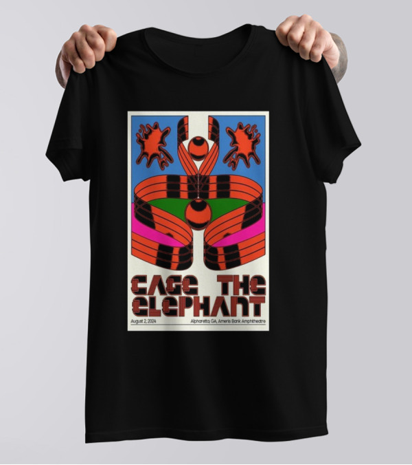 Cage The Elephant August 2 2024 Alpharetta GA Ameris Bank Amphitheatre Bold Psychedelic T-Shirt