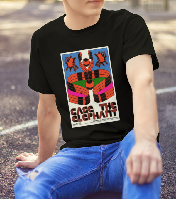 Cage The Elephant August 2 2024 Alpharetta GA Ameris Bank Amphitheatre Bold Psychedelic T-Shirt