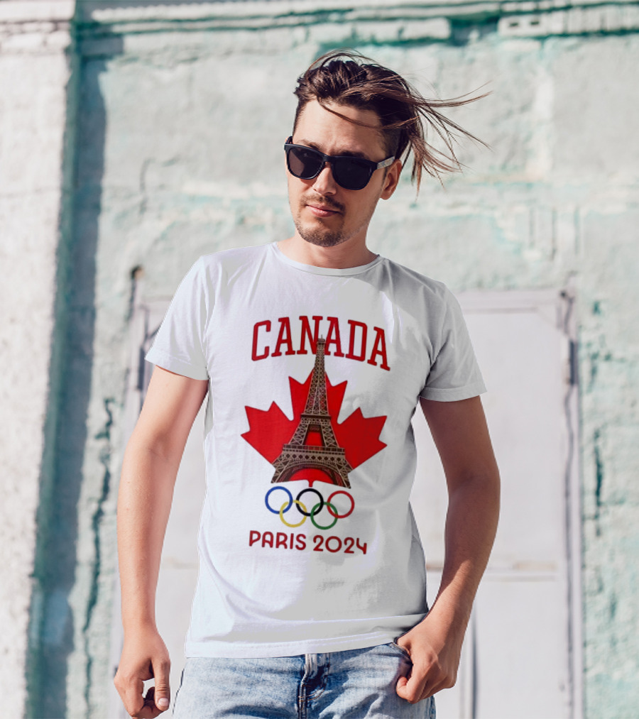 Canada 2024 Olympic Paris Eiffel Tower Rings Maple Leaf T-Shirt