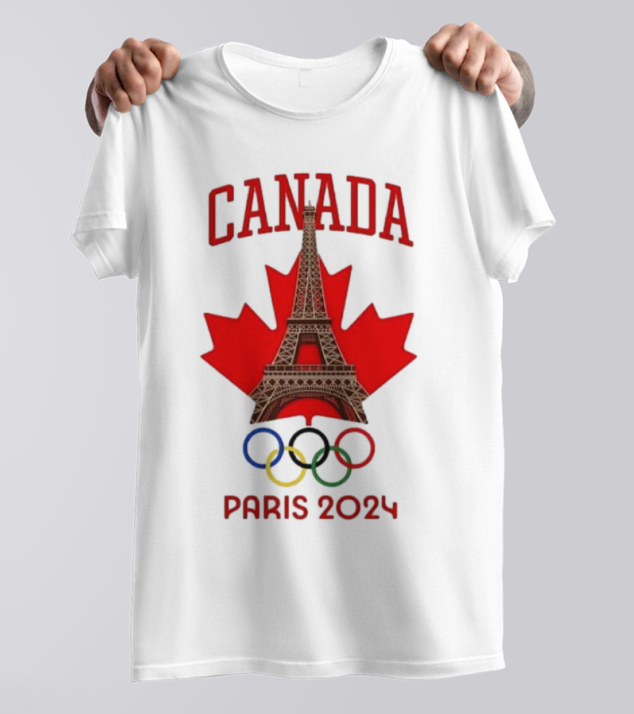 Canada 2024 Olympic Paris Eiffel Tower Rings Maple Leaf T-Shirt