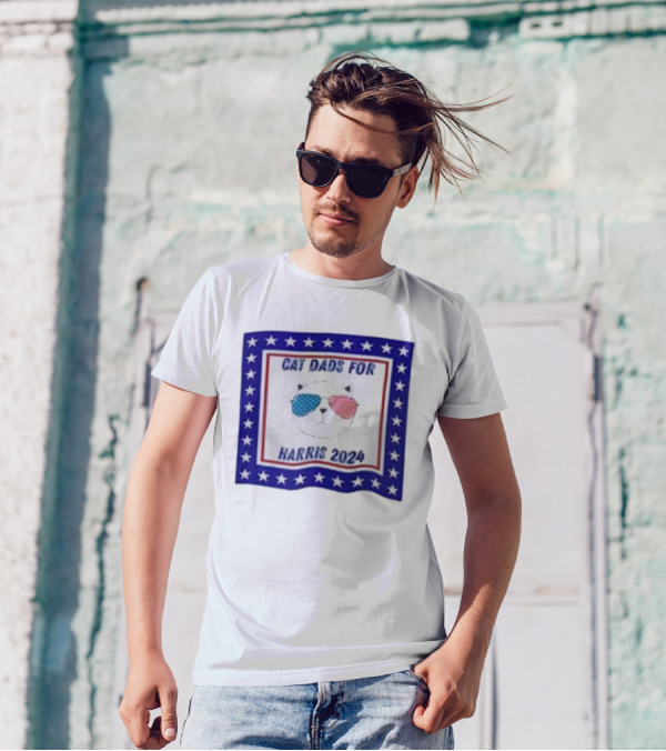 Cat Dads For Harris 2024 With Patriotic Sunglasses And Stars T-Shirt