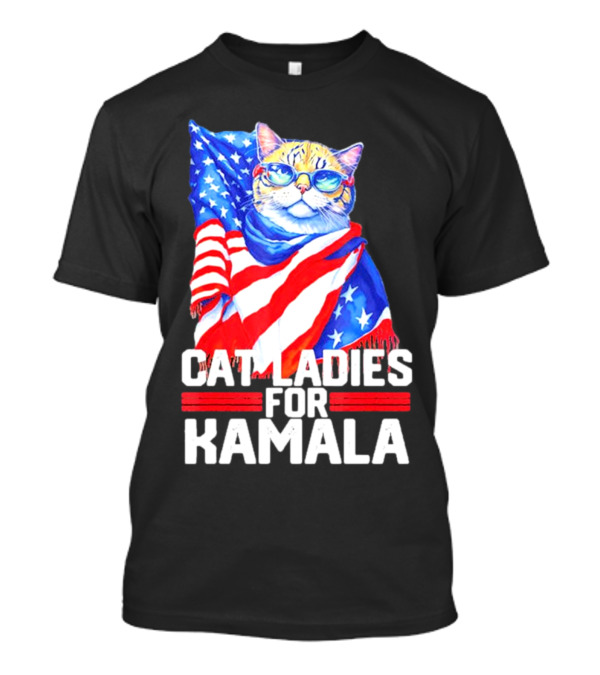 Cat Ladies For Kamala 2024 USA Flag Cat With Glasses T-Shirt