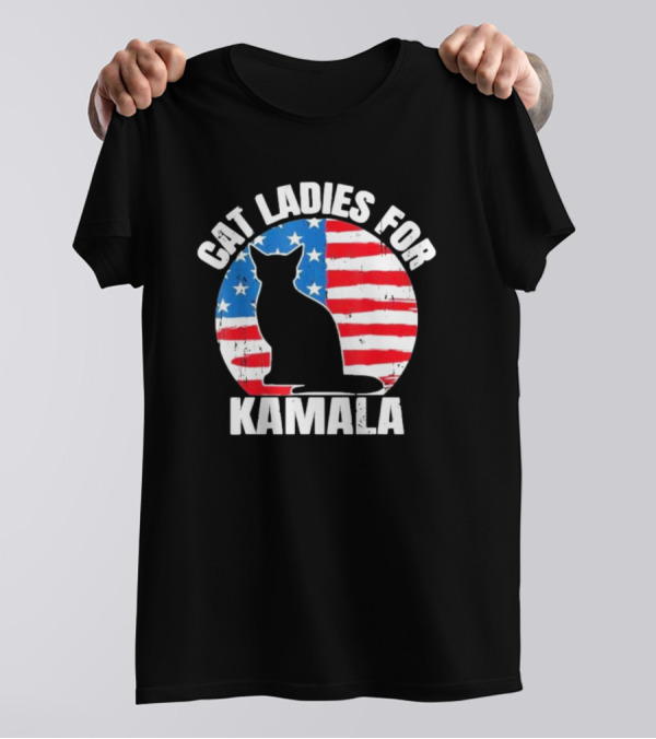 Cat Ladies For Kamala Harris 2024 Presidential Campaign American Flag Cat T-Shirt