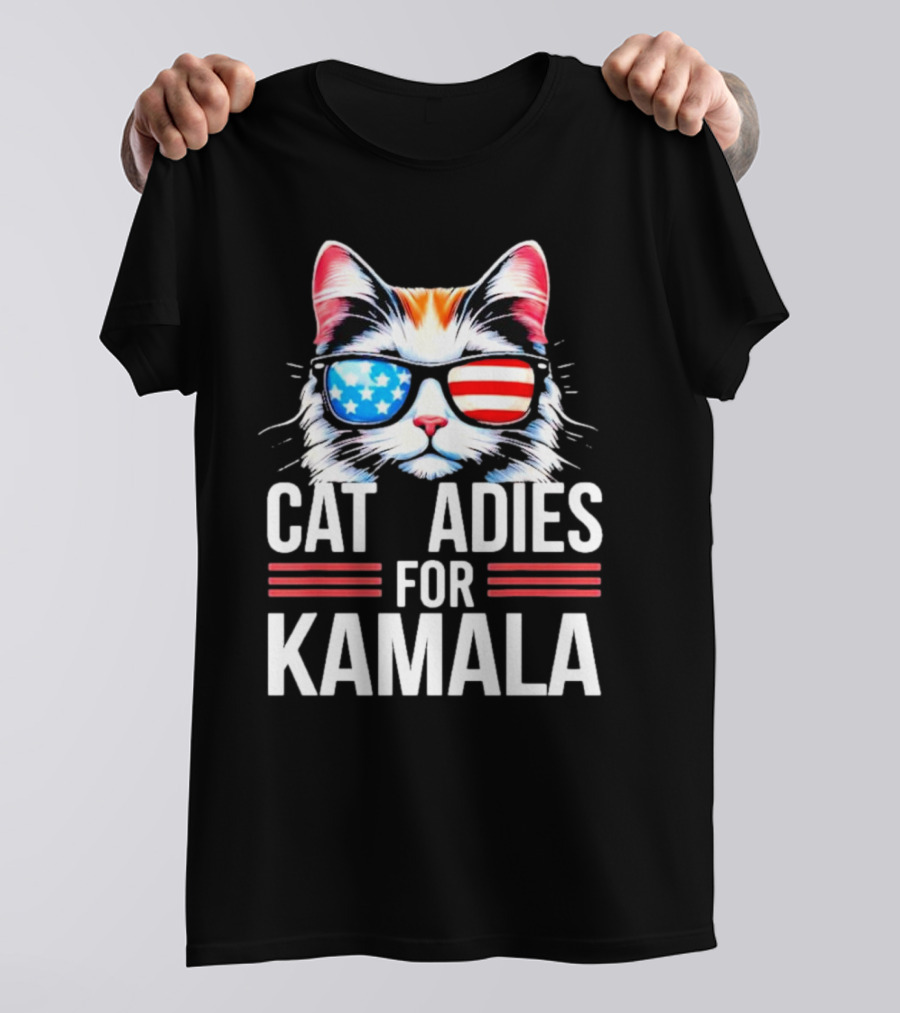 Cat Ladies For Kamala Funny Cat 2024 Patriotic Sunglasses Cat T-Shirt