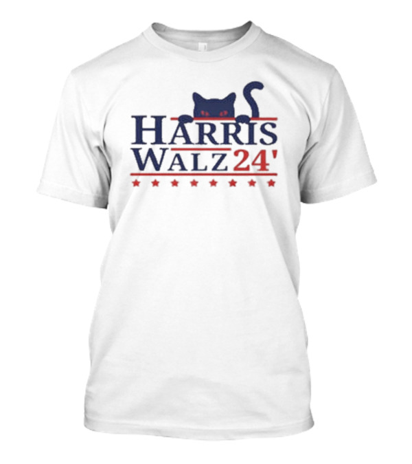 Harris Walz 2024 Cat Red And Blue Stars T-Shirt