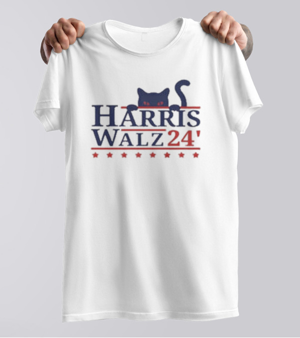 Harris Walz 2024 Cat Red And Blue Stars T-Shirt