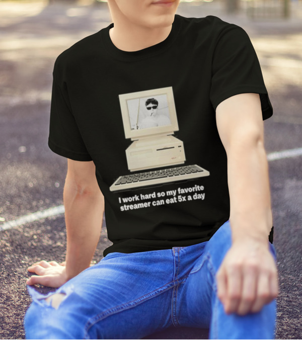 I Work Hard So My Favorite Streamer Can Eat 5X A Day Vintage Computer Retro Gamer Humor T-Shirt