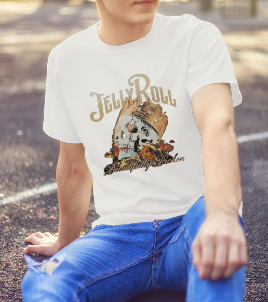 Jelly Roll Beautifully Broken Skull Crown Flame T-Shirt