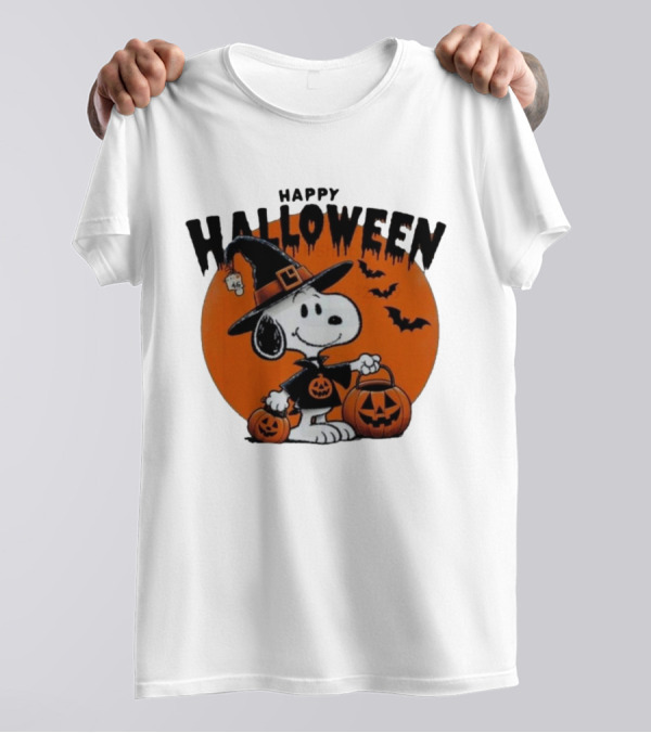 Snoopy Happy Halloween Witch Costume Pumpkin Bats T-Shirt