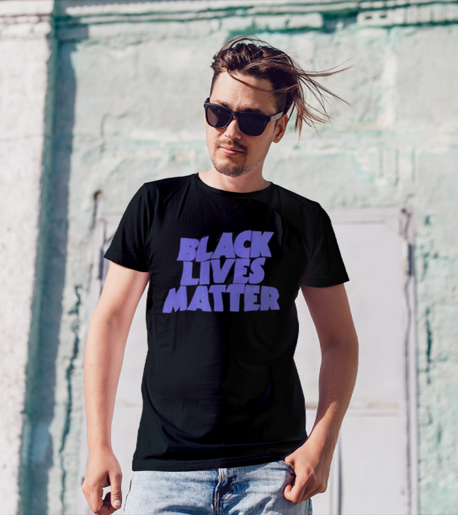 Black Lives Matter Black Tee Simple Blue Text T-Shirt