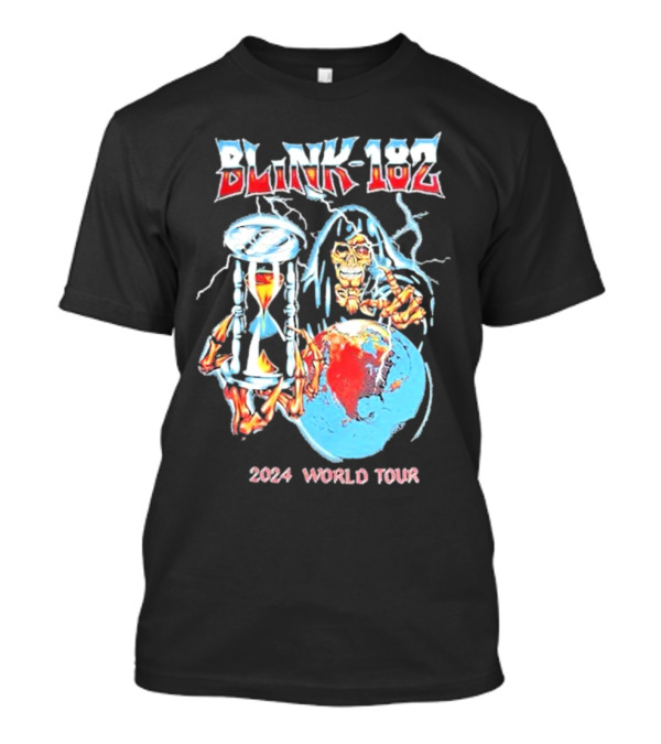 BLINK-182 Skeleton Grim Reaper Hourglass Earth 2024 World Tour T-Shirt