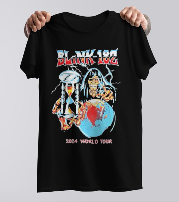 BLINK-182 Skeleton Grim Reaper Hourglass Earth 2024 World Tour T-Shirt