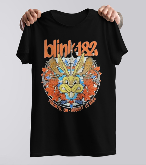 Blink-182 Toronto ON August 15 2024 Cartoon Rabbit With Canadian Maple Leafs And CN Tower T-Shirt