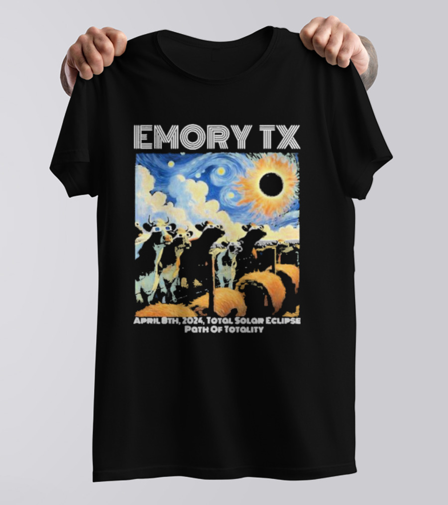 Emory TX April 8th 2024 Total Solar Eclipse Path Of Totality Cows T-Shirt