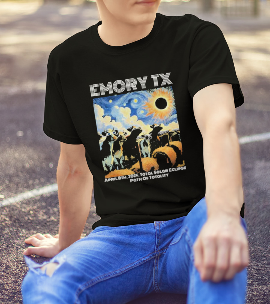 Emory TX April 8th 2024 Total Solar Eclipse Path Of Totality Cows T-Shirt