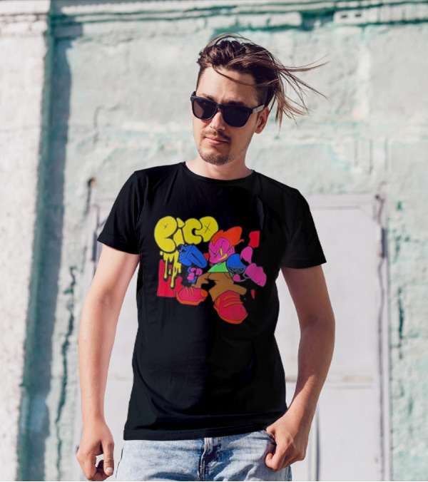 Friday Night Funkin Pico Colorful Cartoon Character Holding Gun T-Shirt