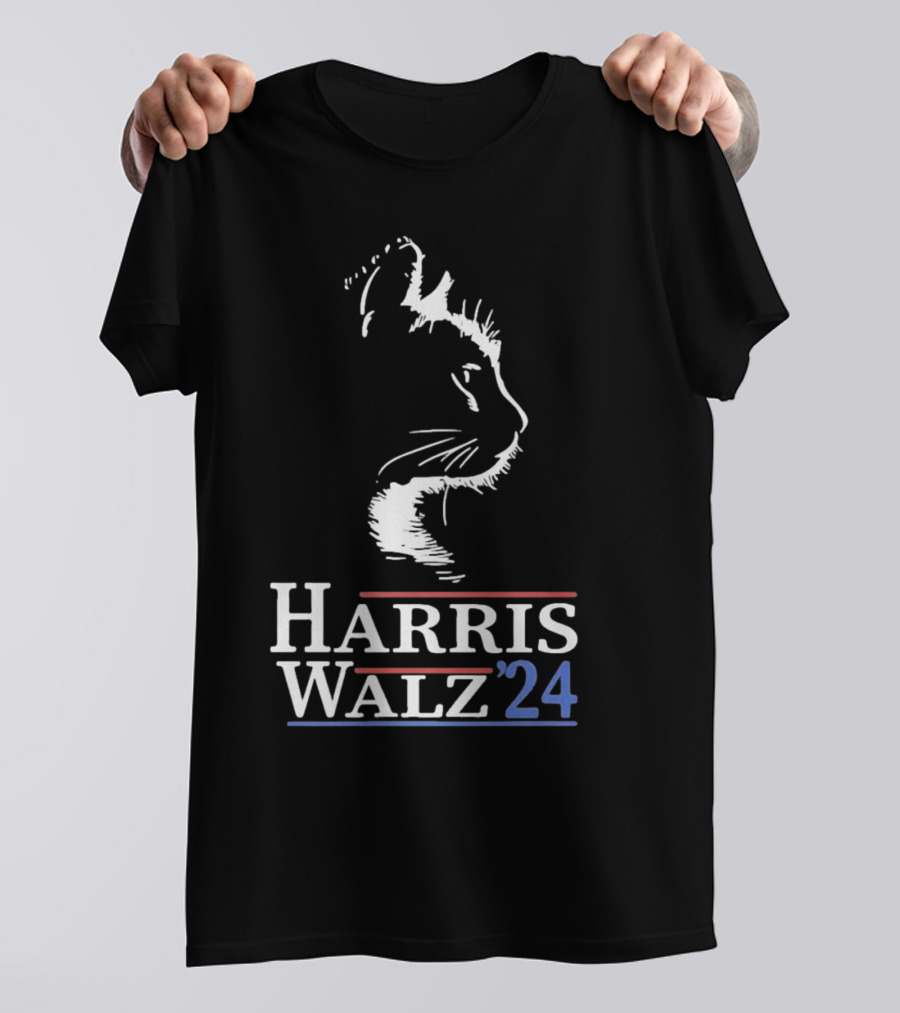 Harris Walz 2024 Cat Silhouette Political T-Shirt