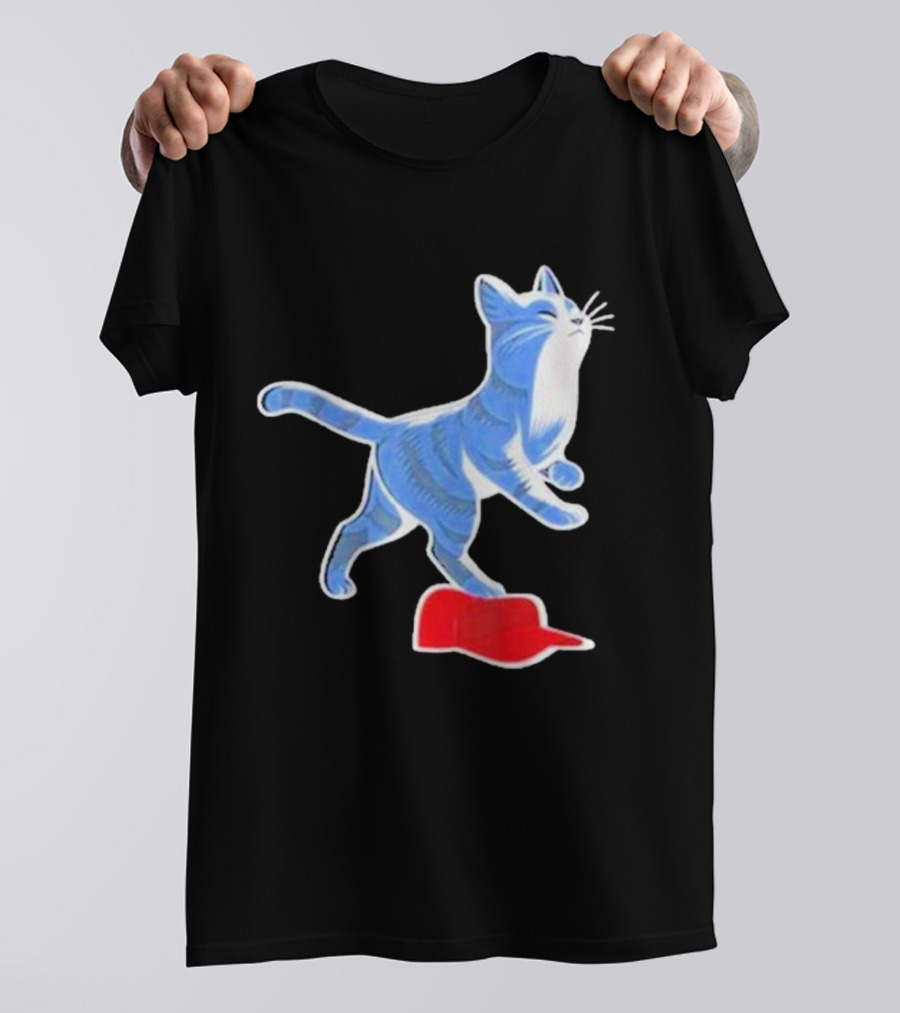 Kamala Harris Cat Stepping On Maga Red Hat Blue Striped Cat T-Shirt