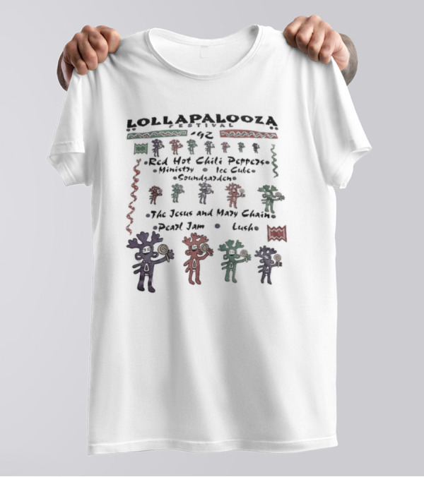 Lollapalooza Festival 1992 Red Hot Chili Peppers Ministry Ice Cube Soundgarden Jesus And Mary Chain Pearl Jam Lush Vivid Tribal Figures T-Shirt