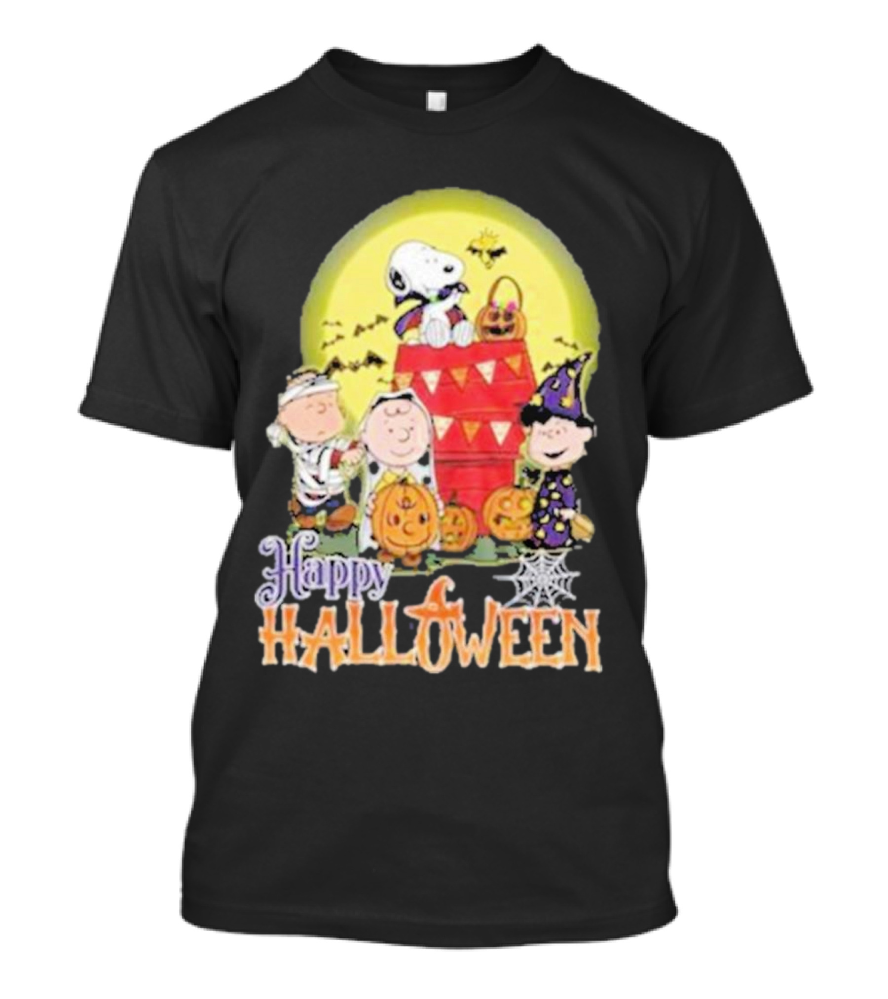 Happy Halloween Snoopy And Friends Haunted Pumpkin Scene T-Shirt